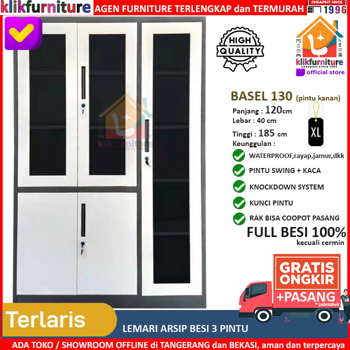 Lemari Arsip Filing Cabinet Besi 3 Pintu SMJ 312 Pintu Kaca