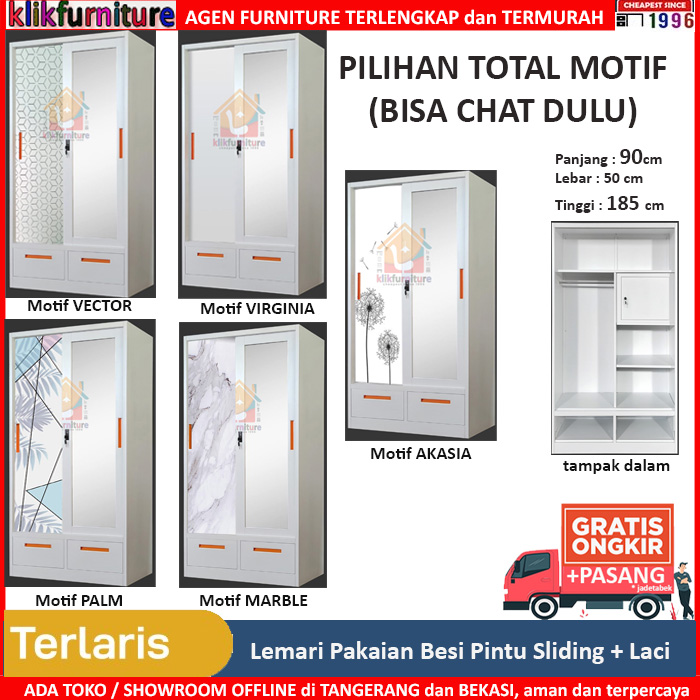 motif sliding 2 pintu laci 90