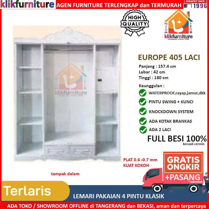 Motif Klasik Lemari Pakaian Besi 4 Pintu EUROPE 405