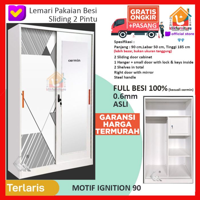 Full Besi Lemari Pakaian Pintu Sliding Anti Rayap Air IGNITION 90 SL