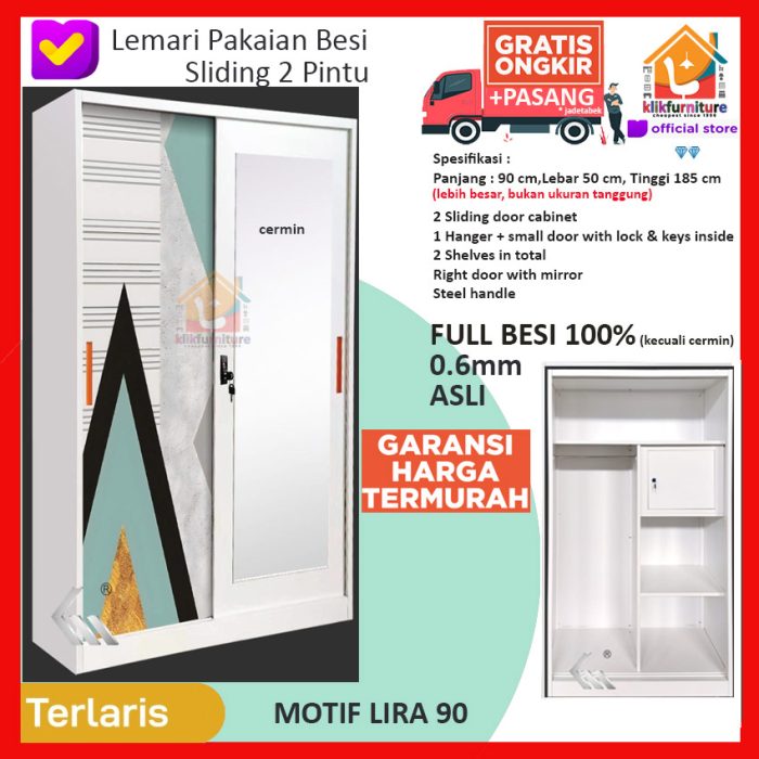 Full Besi Lemari Pakaian Pintu Sliding Anti Rayap Air LIRA 90 SL