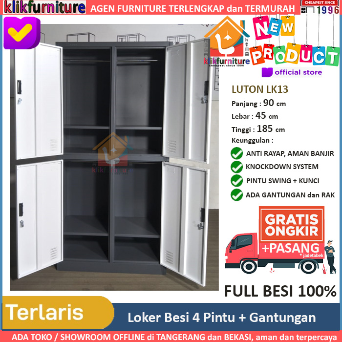 Lemari Loker Besi 4 Pintu + Gantungan Baju LUTON LK13