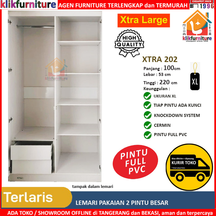 EXTRA LARGE Lemari Pakaian 2 Pintu Putih Minimalis XTRA 202