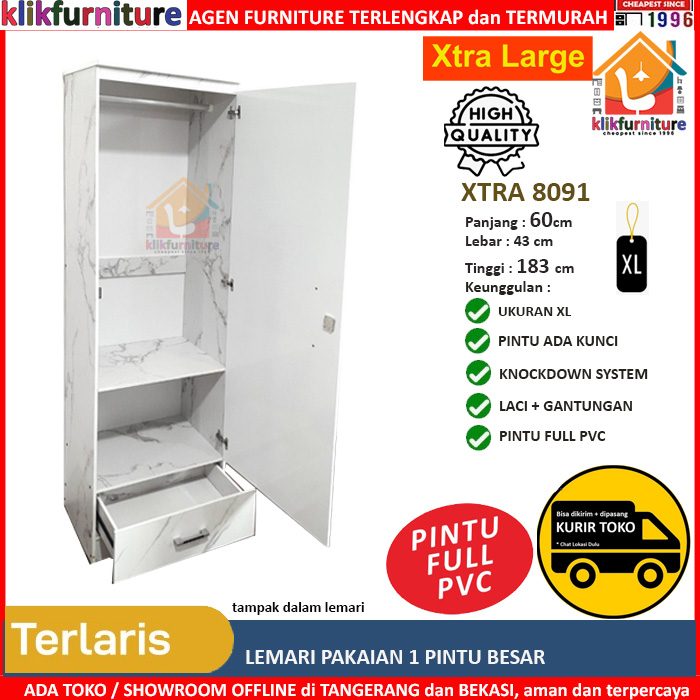 EXTRA LARGE Lemari Pakaian 1 Pintu Putih Minimalis XTRA 8091